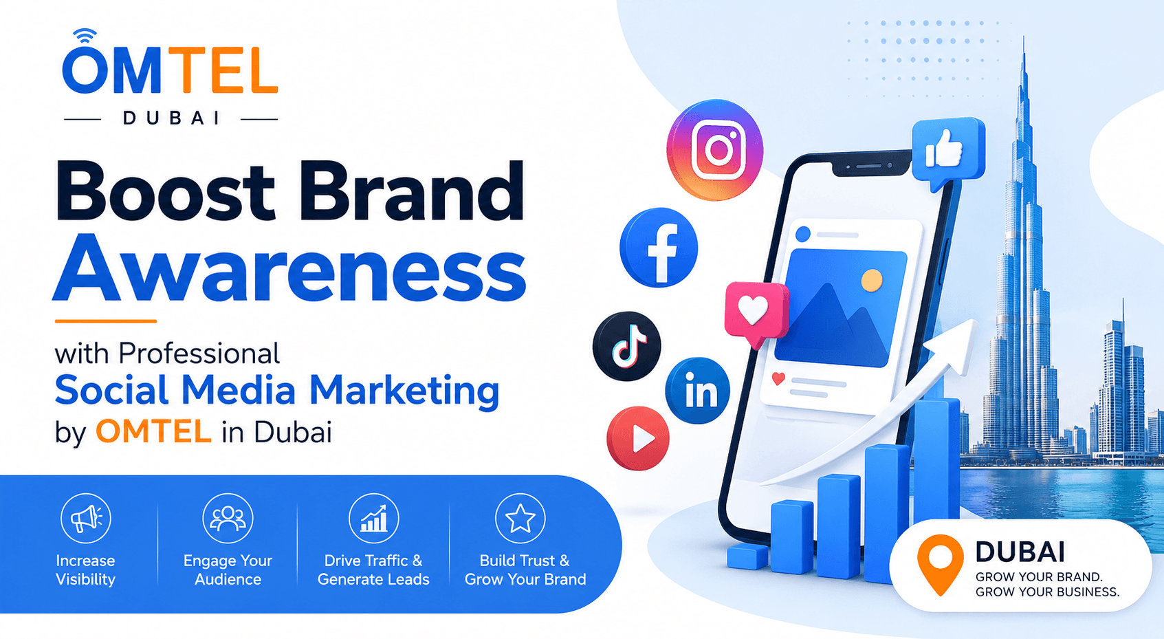 Boost Brand Awareness with Professional Social Media Marketing by OMTEL in Dubai