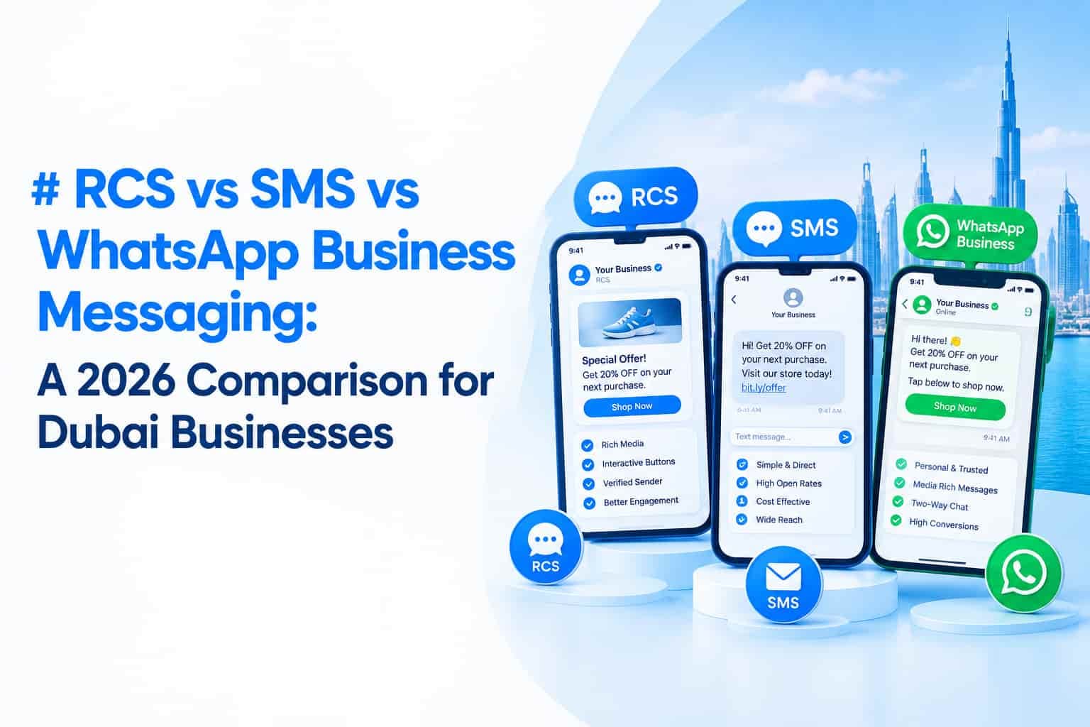 RCS vs SMS vs WhatsApp Business Messaging: A 2026 Comparison for Dubai Businesses