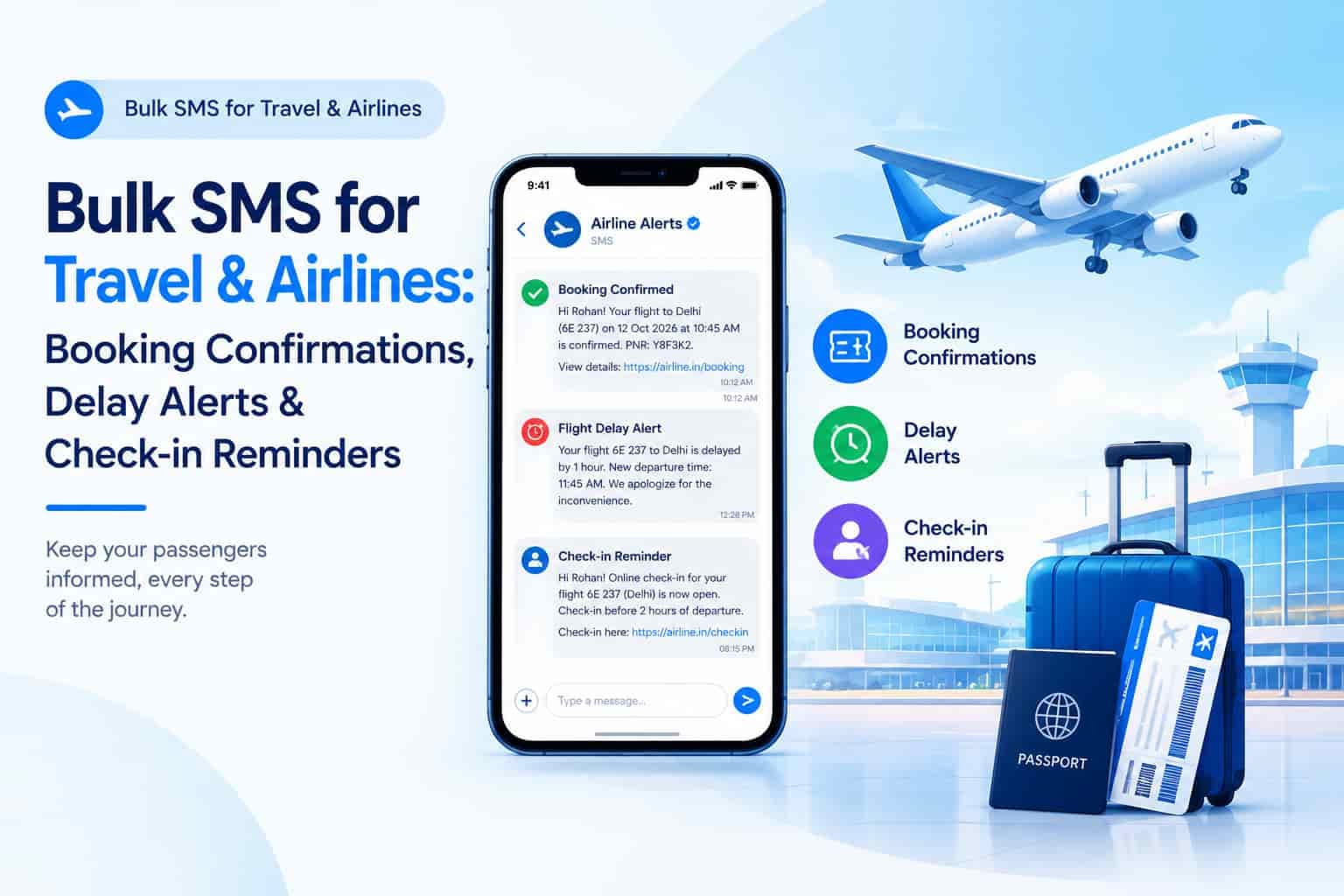 Bulk SMS for Travel & Airlines: Booking Confirmations, Delay Alerts & Check-in Reminders
